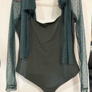 Free People Green Asymmetrical Long Sleeve Bodysuit